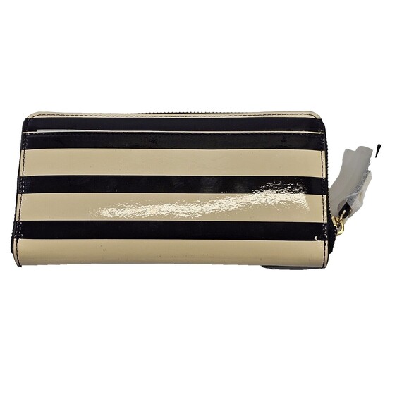 KSD Kate Spade New York Striped Patent Leather Zip Around Wallet Black & Cream - Picture 2 of 7